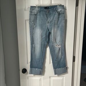 1822 Denim Light Blue Distressed Boyfriend Jeans